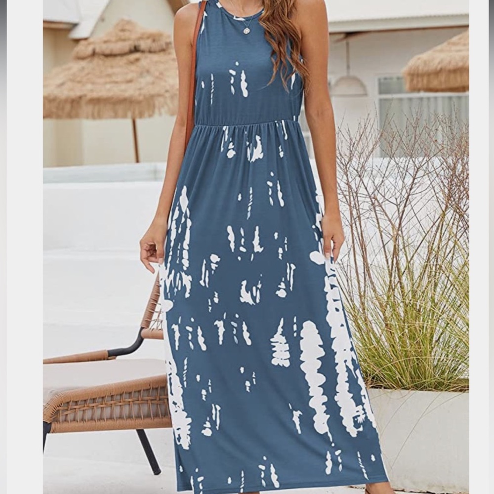 Women's Blue Tie-Dye Maxi Dress - Casual Summer